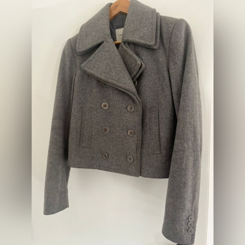 Country Road Heather Gray Wool Double Lapel Cropped Peacoat Size XXS